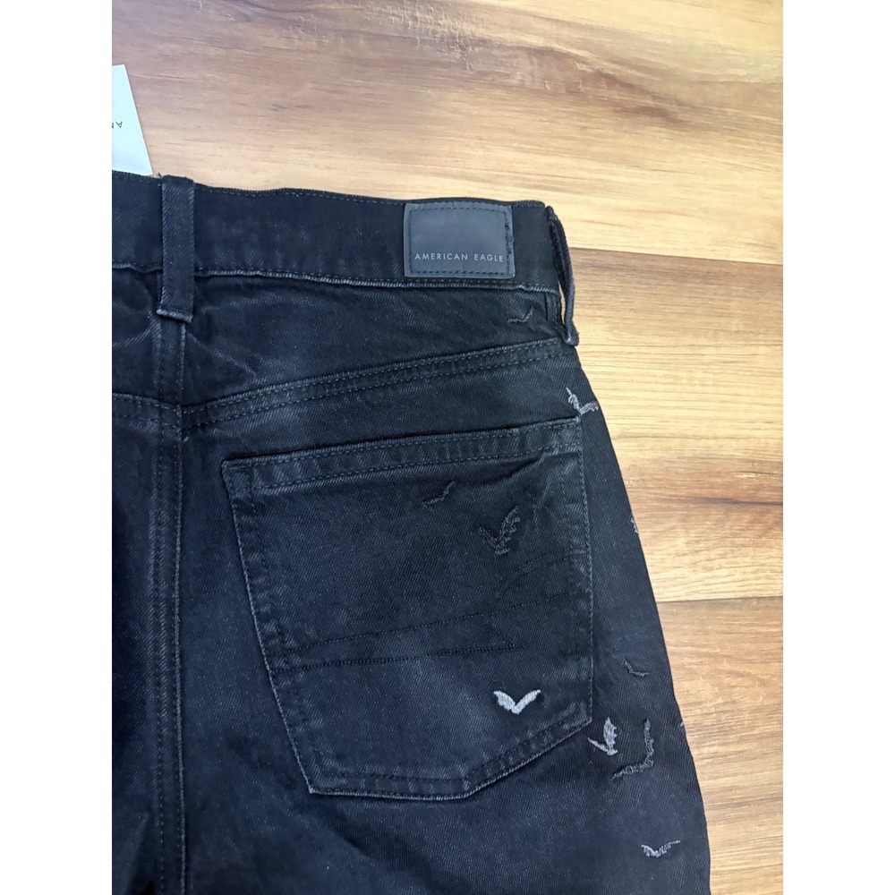 American Eagle Halloween Bat Embroidered Super High-Rise Straight Jeans Black 2R - Picture 6 of 7